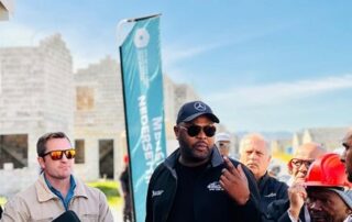 Councillor Booi on site at the Gugulethu Infill housing project. Image credit: CoCT